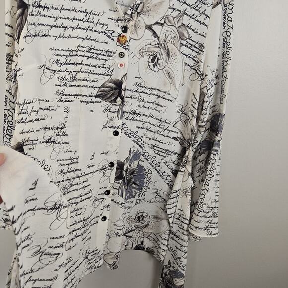 MISHCA French Garden Poplin Blouse Flare Sleeve Tie Front SMALL Boho Peasant - Picture 11 of 14